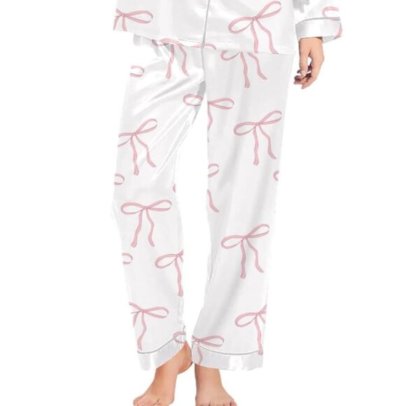 NEW Ladies Satin 2 Piece Bow Pajamas - Size XL - Picture 3 of 7
